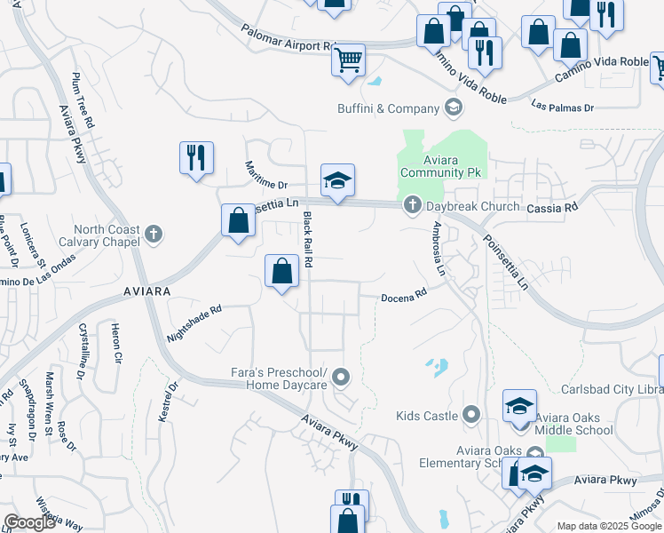map of restaurants, bars, coffee shops, grocery stores, and more near 1619 New Crest Court in Carlsbad