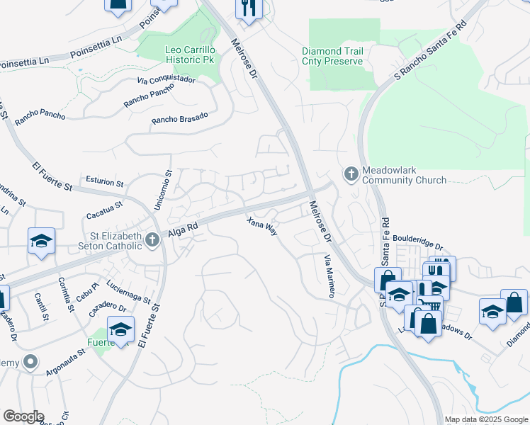 map of restaurants, bars, coffee shops, grocery stores, and more near 3430 Corte Viejo in Carlsbad