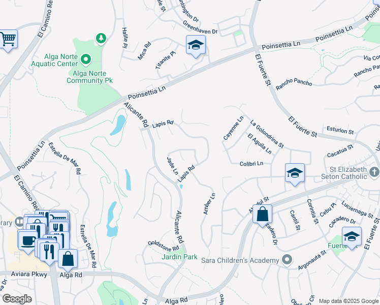 map of restaurants, bars, coffee shops, grocery stores, and more near 2381 Larimar Avenue in Carlsbad
