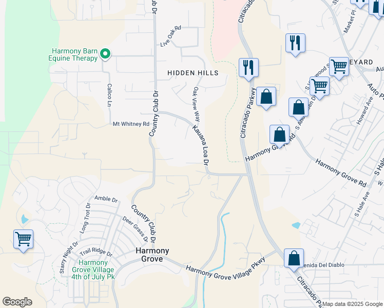map of restaurants, bars, coffee shops, grocery stores, and more near 2605 Kauana Loa Drive in Escondido