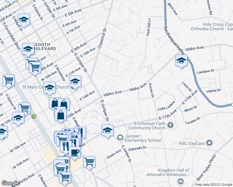 map of restaurants, bars, coffee shops, grocery stores, and more near 355 Idaho Avenue in Escondido