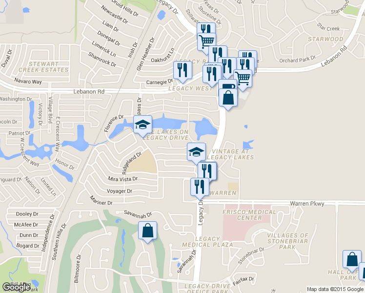 map of restaurants, bars, coffee shops, grocery stores, and more near 5150 Lorraine Drive in Frisco