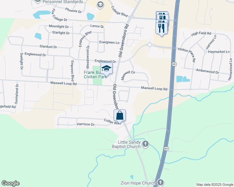 map of restaurants, bars, coffee shops, grocery stores, and more near 10440 Hunt Circle in Tuscaloosa