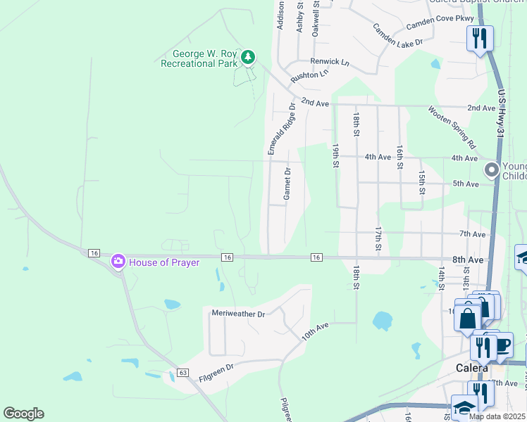 map of restaurants, bars, coffee shops, grocery stores, and more near 1146 Emerald Ridge Drive in Calera