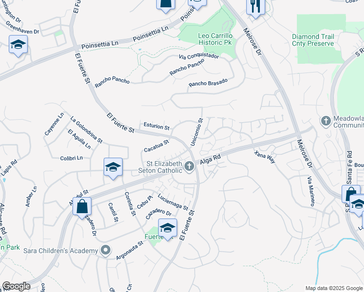 map of restaurants, bars, coffee shops, grocery stores, and more near 2960 Emerald Place in Carlsbad
