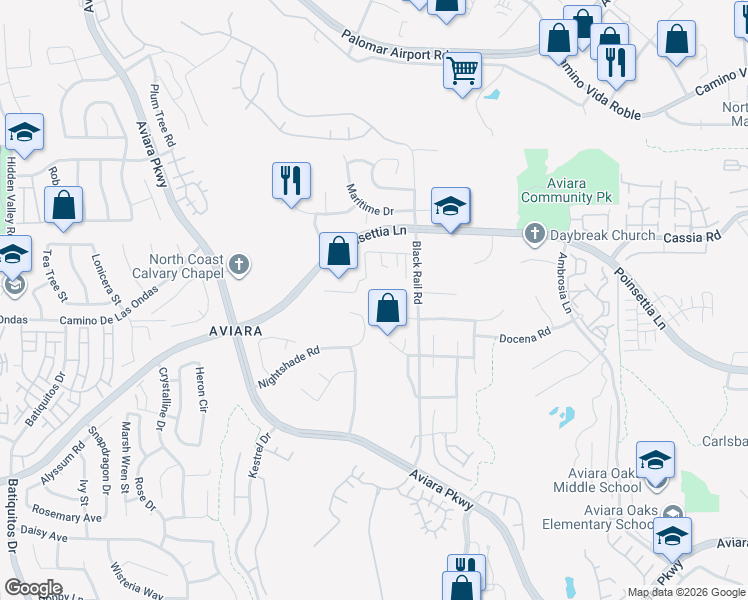 map of restaurants, bars, coffee shops, grocery stores, and more near 6617 Sitio Sago in Carlsbad