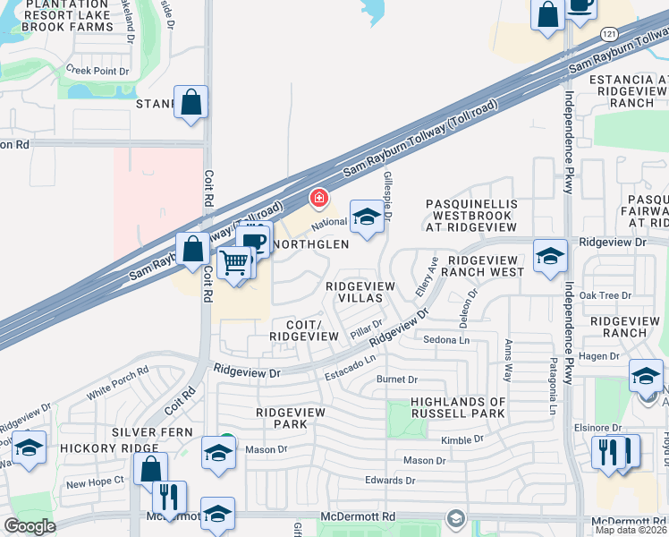 map of restaurants, bars, coffee shops, grocery stores, and more near 3508 Oakstone Drive in Plano