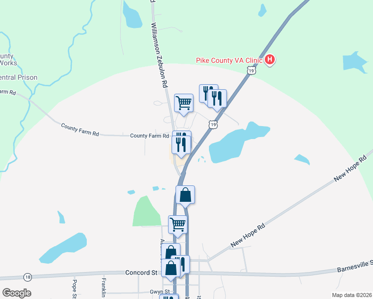 map of restaurants, bars, coffee shops, grocery stores, and more near 8945 U.S. 19 in Zebulon