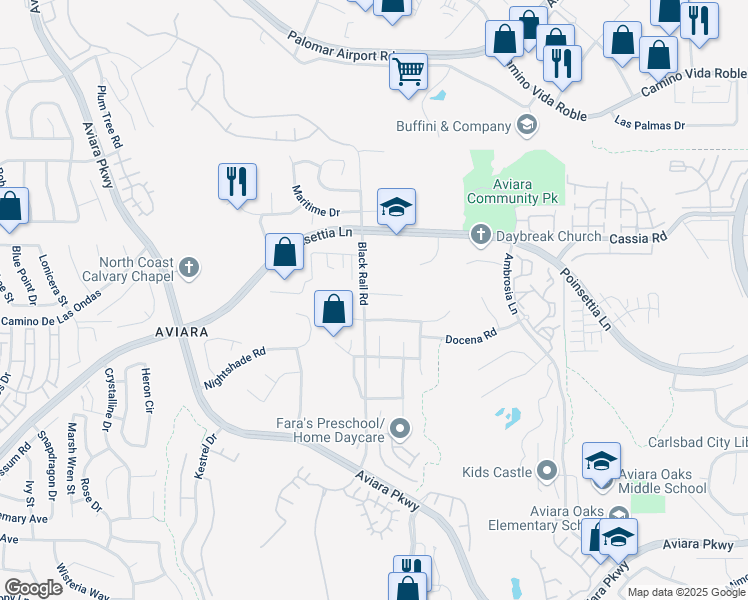 map of restaurants, bars, coffee shops, grocery stores, and more near 1619 New Crest Court in Carlsbad