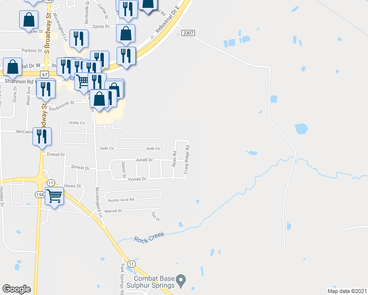 map of restaurants, bars, coffee shops, grocery stores, and more near 1515 Craig Ridge Road in Sulphur Springs