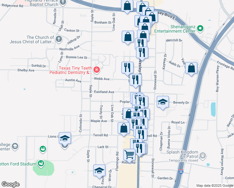 map of restaurants, bars, coffee shops, grocery stores, and more near 3009 Eastland Avenue in Greenville