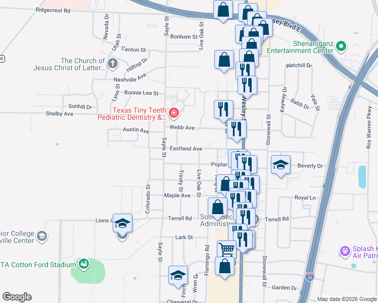 map of restaurants, bars, coffee shops, grocery stores, and more near 3107 Eastland Avenue in Greenville