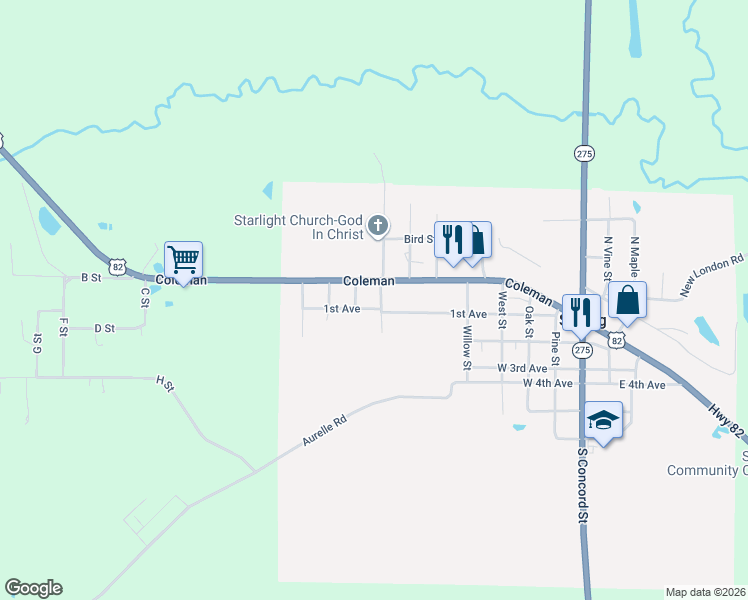 map of restaurants, bars, coffee shops, grocery stores, and more near 146 South Hickory Street in Strong