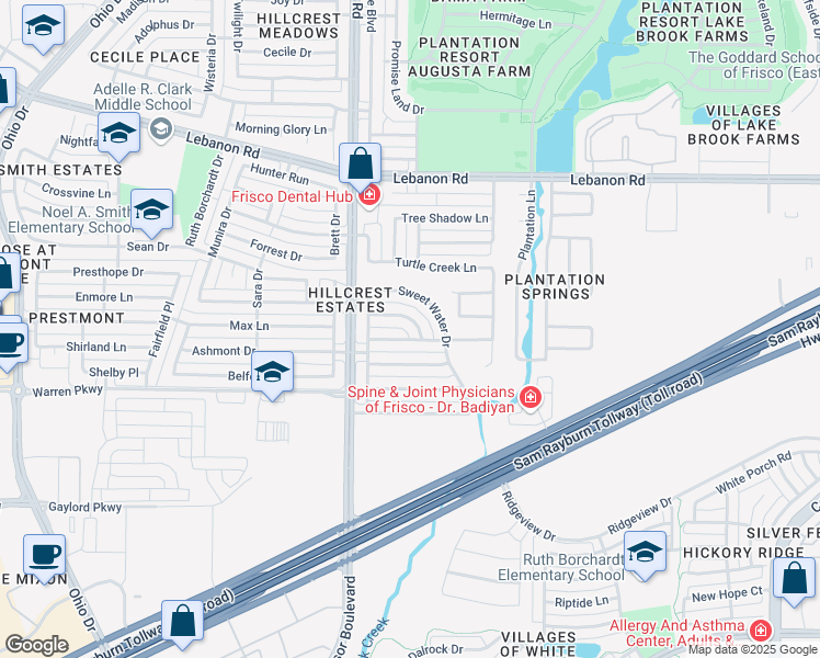 map of restaurants, bars, coffee shops, grocery stores, and more near 10801 Wild Oak Drive in Frisco
