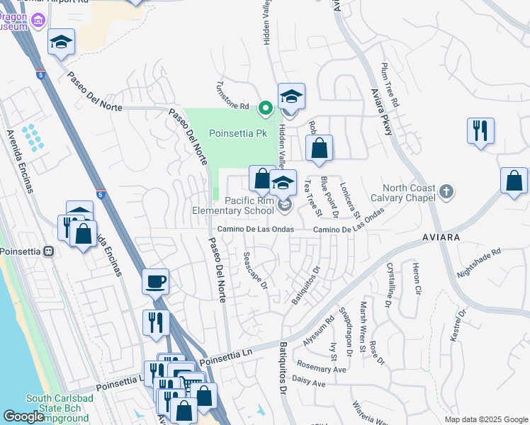 map of restaurants, bars, coffee shops, grocery stores, and more near 1075 Lighthouse Road in Carlsbad