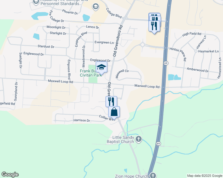 map of restaurants, bars, coffee shops, grocery stores, and more near 10440 Hunt Circle in Tuscaloosa