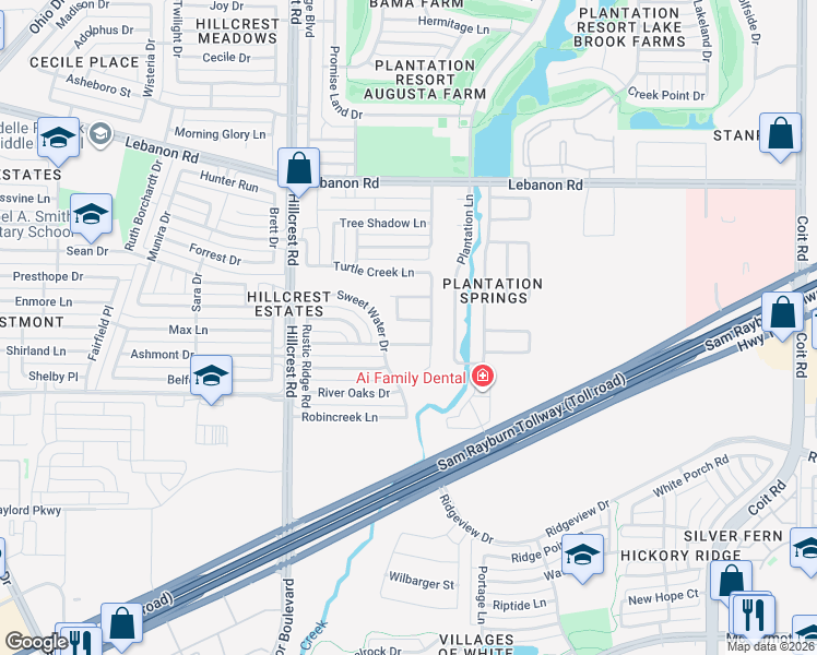 map of restaurants, bars, coffee shops, grocery stores, and more near 11012 Blue Bay Drive in Frisco