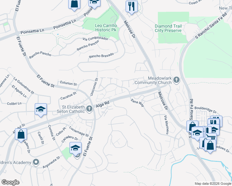 map of restaurants, bars, coffee shops, grocery stores, and more near 6568 Corte La Paz in Carlsbad