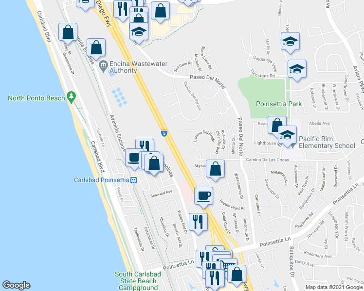 map of restaurants, bars, coffee shops, grocery stores, and more near 807 Caminito Rosa in Carlsbad