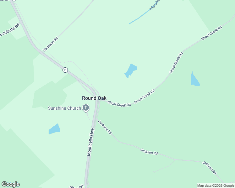 map of restaurants, bars, coffee shops, grocery stores, and more near 161 Shoal Creek Road in Round Oak