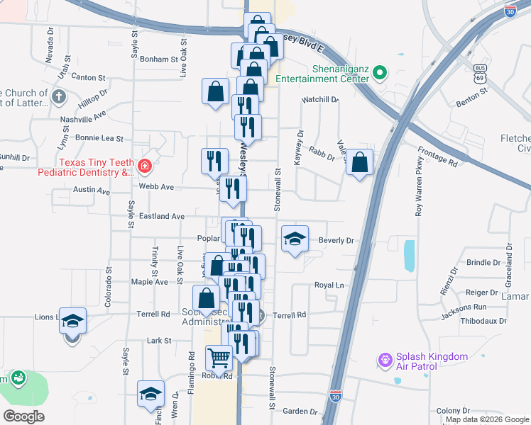 map of restaurants, bars, coffee shops, grocery stores, and more near 2608 Eastland Avenue in Greenville