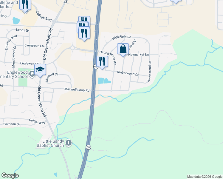 map of restaurants, bars, coffee shops, grocery stores, and more near 701 Hinton Place Road in Tuscaloosa