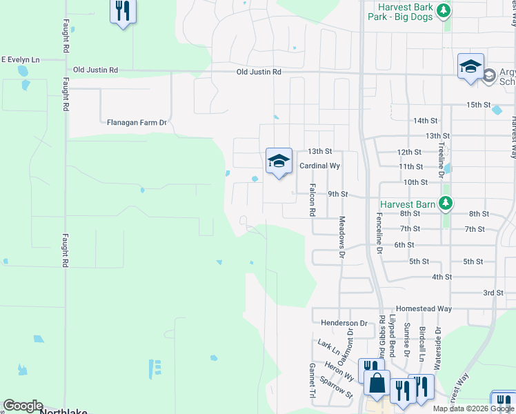 map of restaurants, bars, coffee shops, grocery stores, and more near 8801 Thompson Road in Northlake
