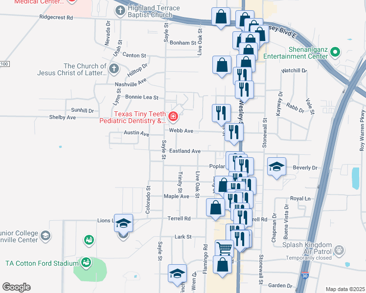 map of restaurants, bars, coffee shops, grocery stores, and more near 3107 Eastland Avenue in Greenville