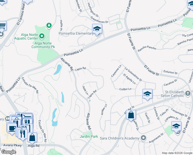 map of restaurants, bars, coffee shops, grocery stores, and more near 2420 Lapis Road in Carlsbad