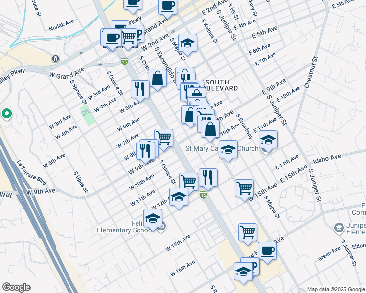 map of restaurants, bars, coffee shops, grocery stores, and more near 412 West 9th Avenue in Escondido