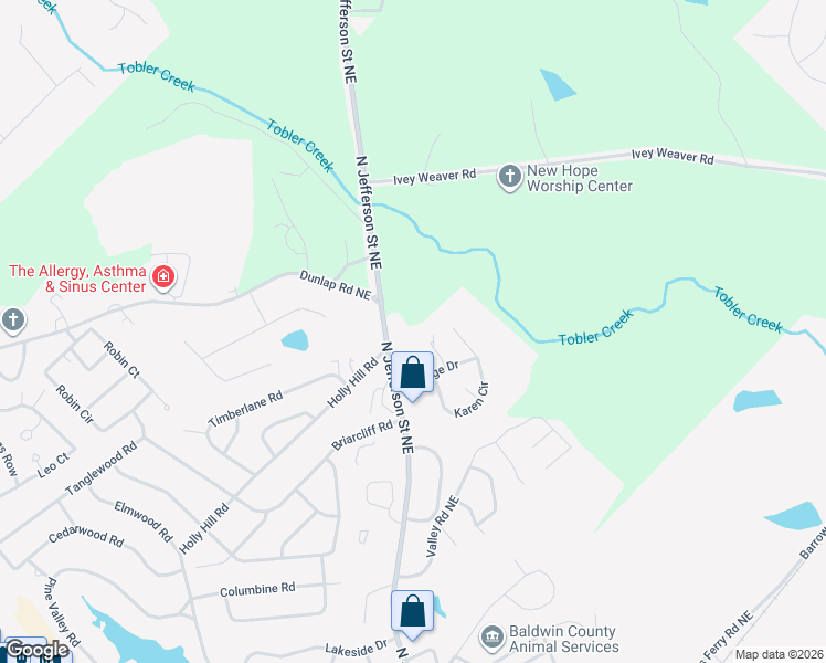 map of restaurants, bars, coffee shops, grocery stores, and more near 1953 North Jefferson Street Northeast in Milledgeville