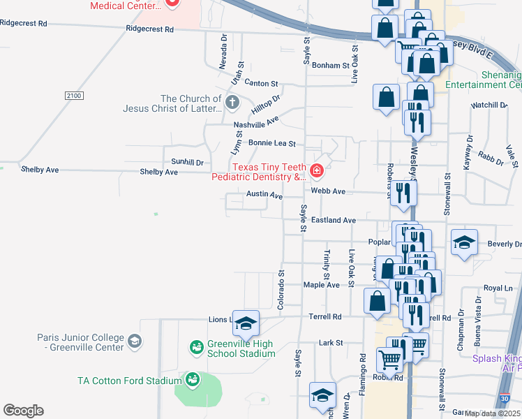 map of restaurants, bars, coffee shops, grocery stores, and more near 3414 Highmeadow Lane in Greenville