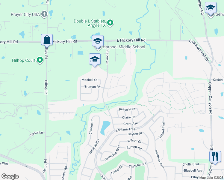 map of restaurants, bars, coffee shops, grocery stores, and more near 1004 Truman Road in Argyle