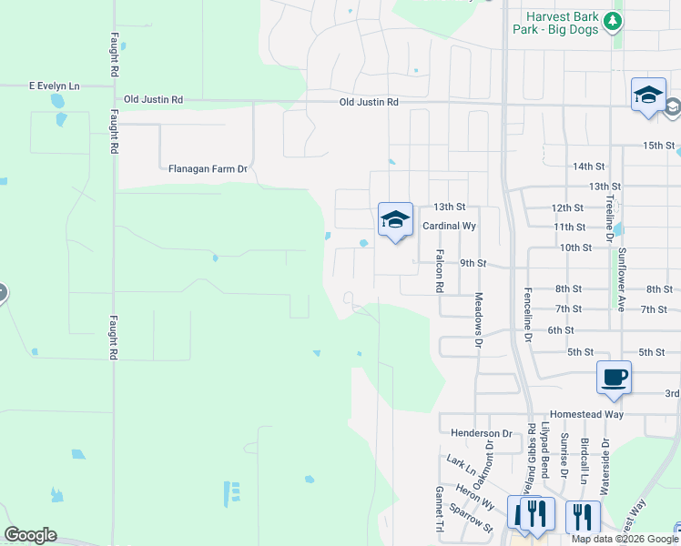 map of restaurants, bars, coffee shops, grocery stores, and more near 2304 Blackrail Court in Northlake