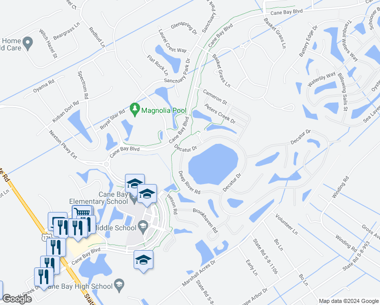map of restaurants, bars, coffee shops, grocery stores, and more near 115 Decatur Drive in Summerville