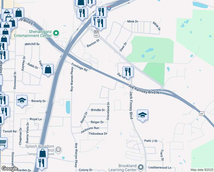map of restaurants, bars, coffee shops, grocery stores, and more near 6002-6274 Joe Ramsey Boulevard North in Greenville