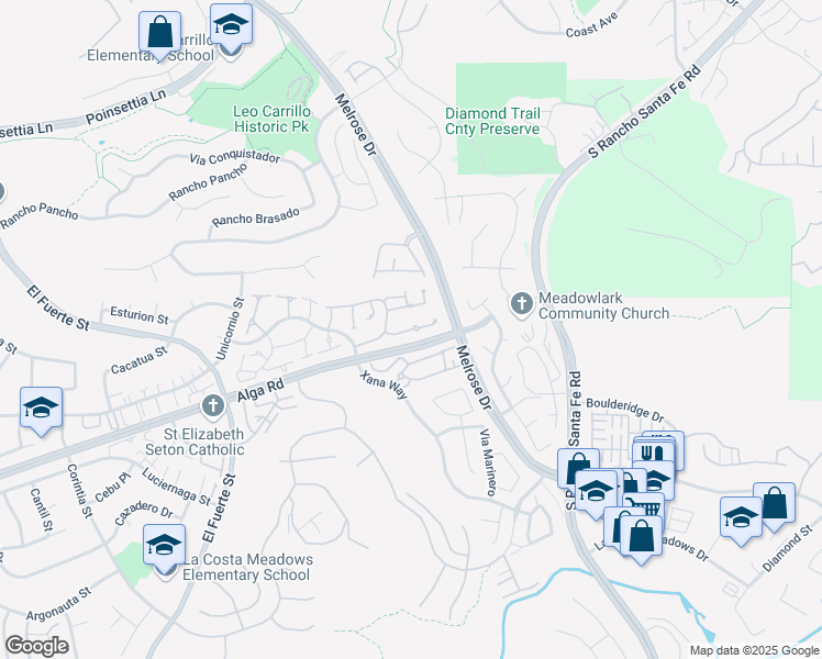 map of restaurants, bars, coffee shops, grocery stores, and more near 3139 Avenida Olmeda in Carlsbad