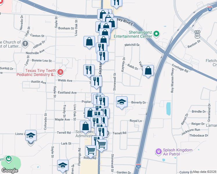 map of restaurants, bars, coffee shops, grocery stores, and more near 2608 Eastland Avenue in Greenville