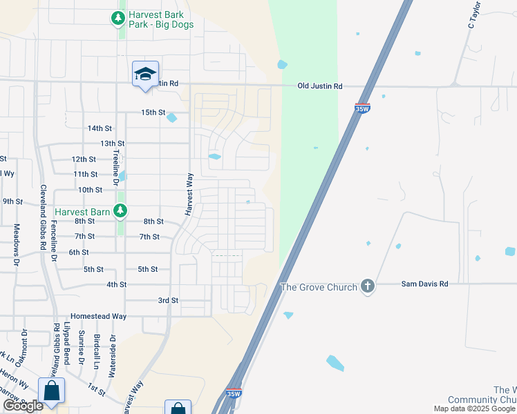 map of restaurants, bars, coffee shops, grocery stores, and more near 612 10th Street in Argyle