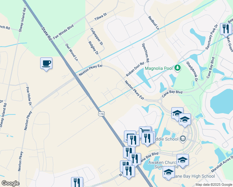 map of restaurants, bars, coffee shops, grocery stores, and more near 271 Spectrum Road in Summerville