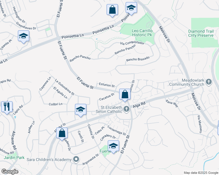 map of restaurants, bars, coffee shops, grocery stores, and more near 2848 Esturion Street in Carlsbad