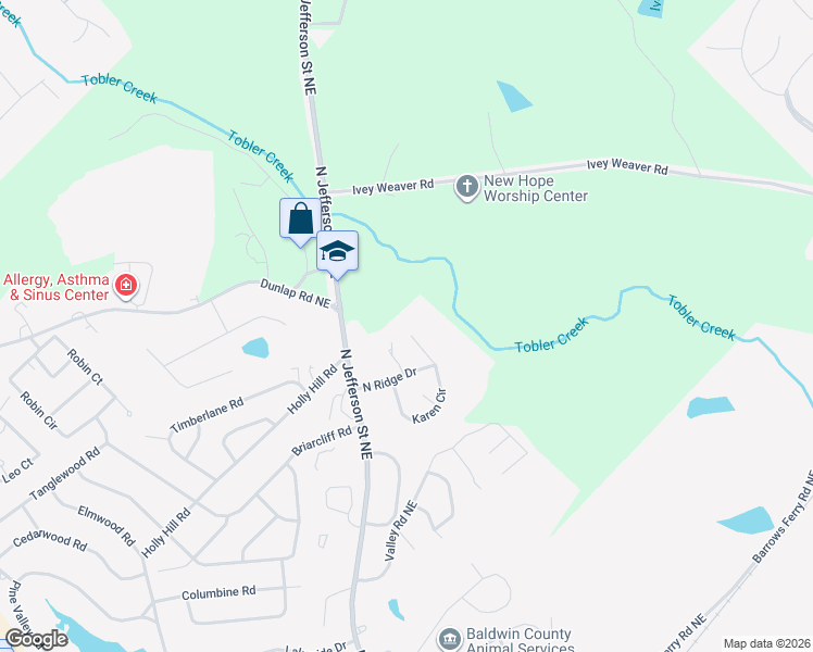 map of restaurants, bars, coffee shops, grocery stores, and more near 1953 North Jefferson Street Northesat in Milledgeville