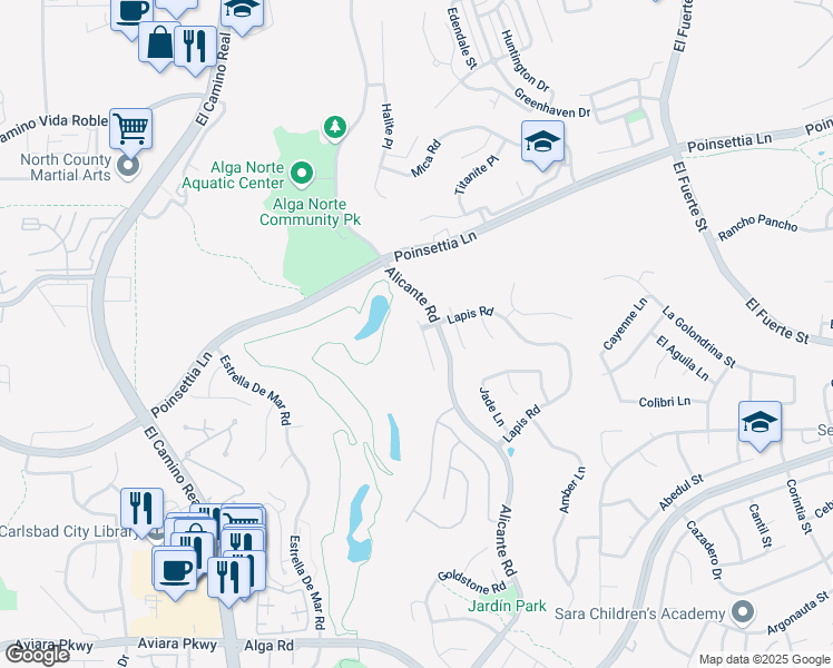 map of restaurants, bars, coffee shops, grocery stores, and more near 6767 Malachite Place in Carlsbad