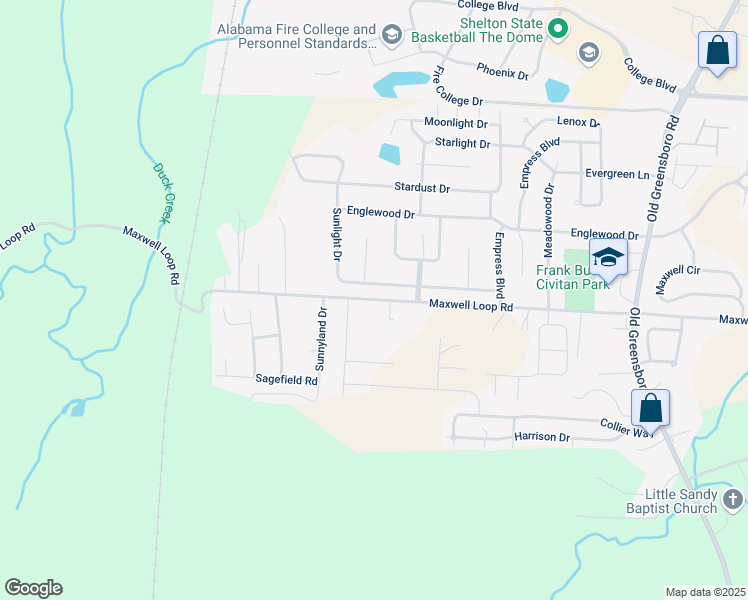 map of restaurants, bars, coffee shops, grocery stores, and more near 2616 Maxwell Loop Road in Tuscaloosa
