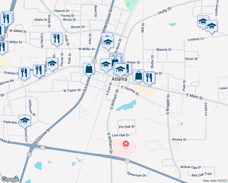 map of restaurants, bars, coffee shops, grocery stores, and more near 118 East Thomas Street in Atlanta