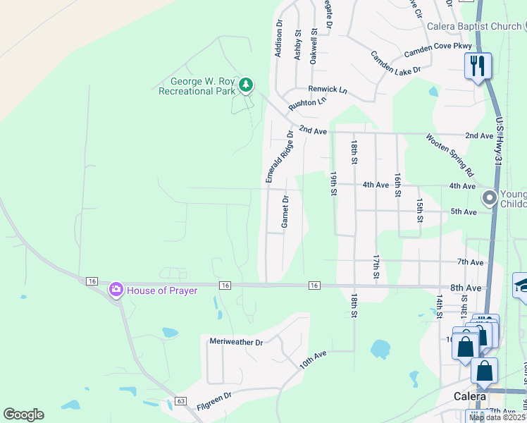 map of restaurants, bars, coffee shops, grocery stores, and more near 1112 Emerald Ridge Drive in Calera