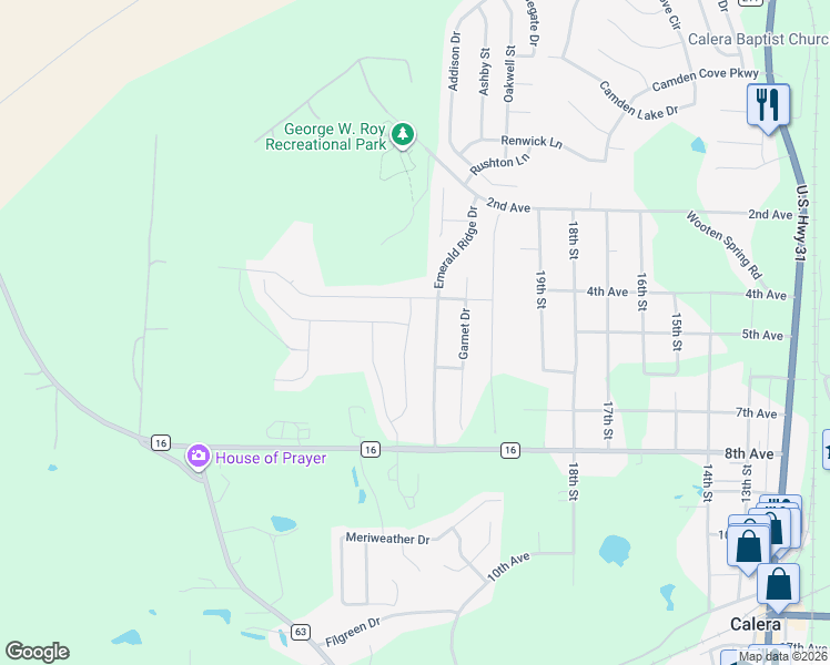 map of restaurants, bars, coffee shops, grocery stores, and more near 188 Coleman Way in Calera