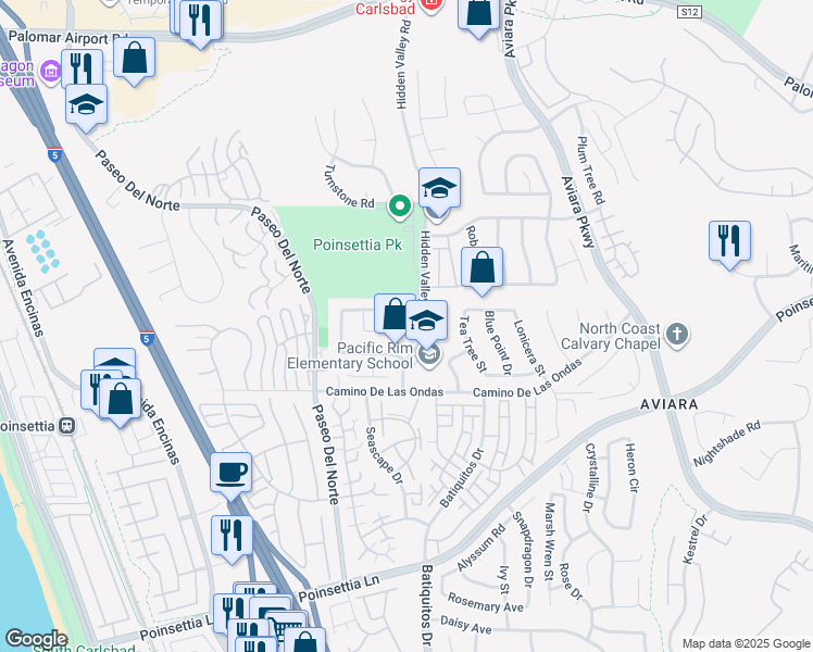 map of restaurants, bars, coffee shops, grocery stores, and more near 1070 Seahorse Court in Carlsbad