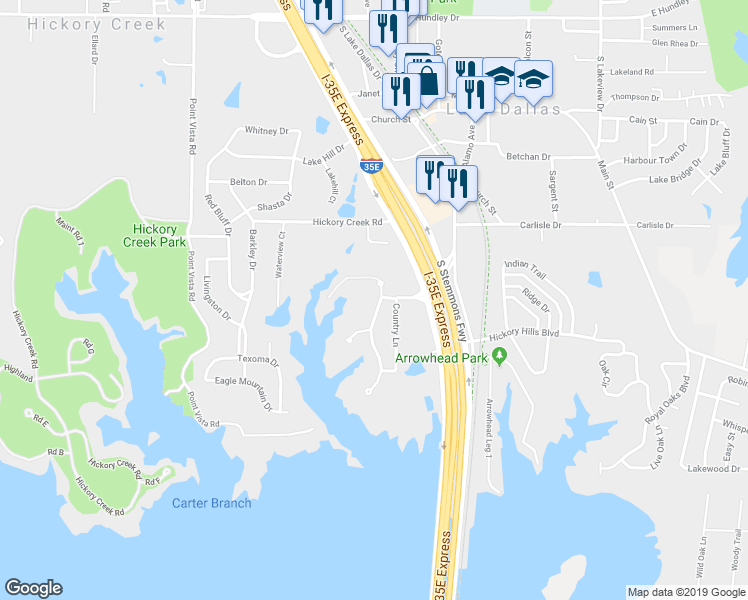 map of restaurants, bars, coffee shops, grocery stores, and more near 0 Shorehaven Lane in Hickory Creek