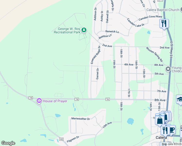 map of restaurants, bars, coffee shops, grocery stores, and more near 1110 Emerald Ridge Drive in Calera